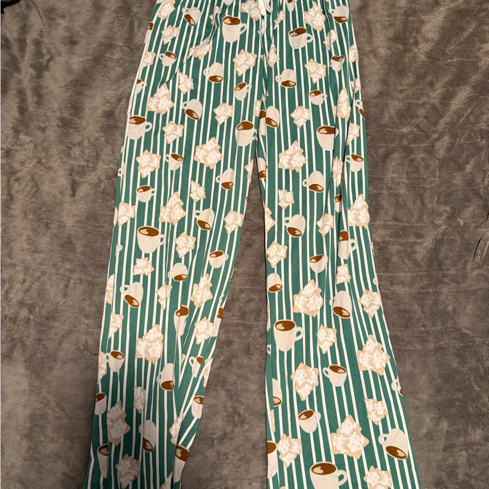 Cozy Green Coffee Print Pajama Pants